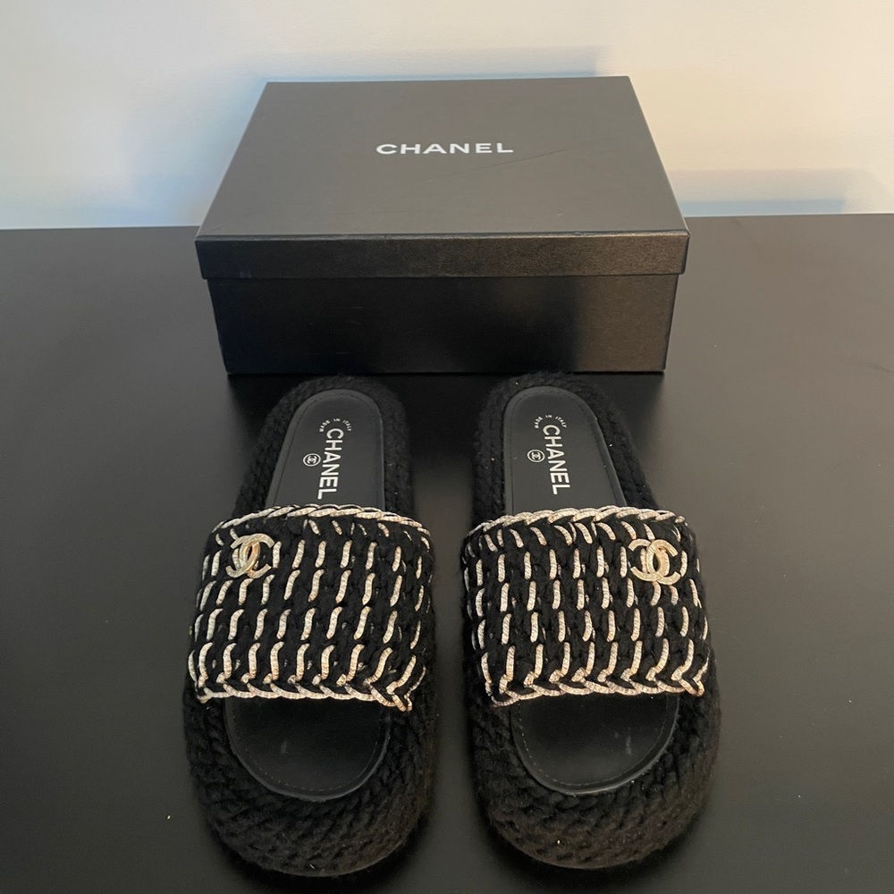 Chanel Woven Black and White Sandals